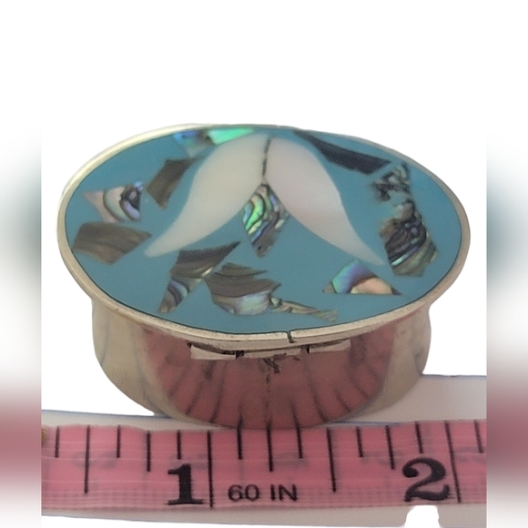 Alpaca Mexico Abalone Floral Inlay Pill Box Hinged Snuff Trinket Vintage Silver - Picture 16 of 17